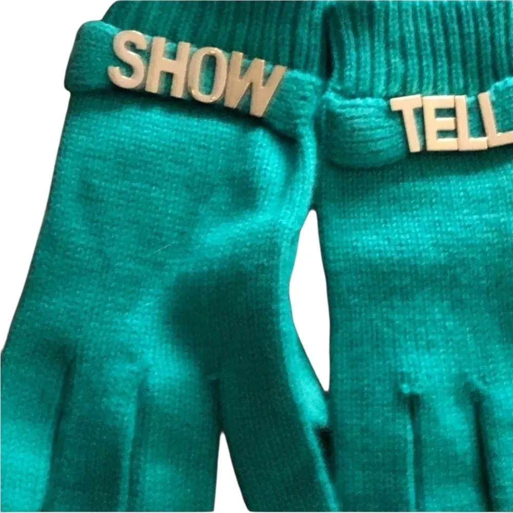 Emerald Green knit gloves SHOW & TELL there are a few pulls although